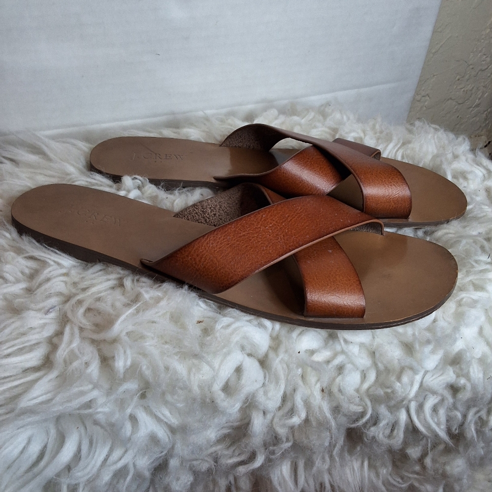 J.Crew Brown Crisscross Slide Sandals Flat Minimalist Resort Sandals 10 - Picture 5 of 10